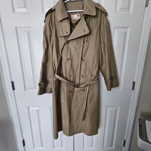 Stanley Blacker Mens Khaki Double Breasted Trench Coat Belted Made in USA 42 Lg